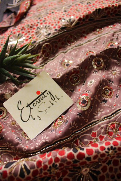 Earthy Tone Ajrakh Modal Silk Handwork Saree