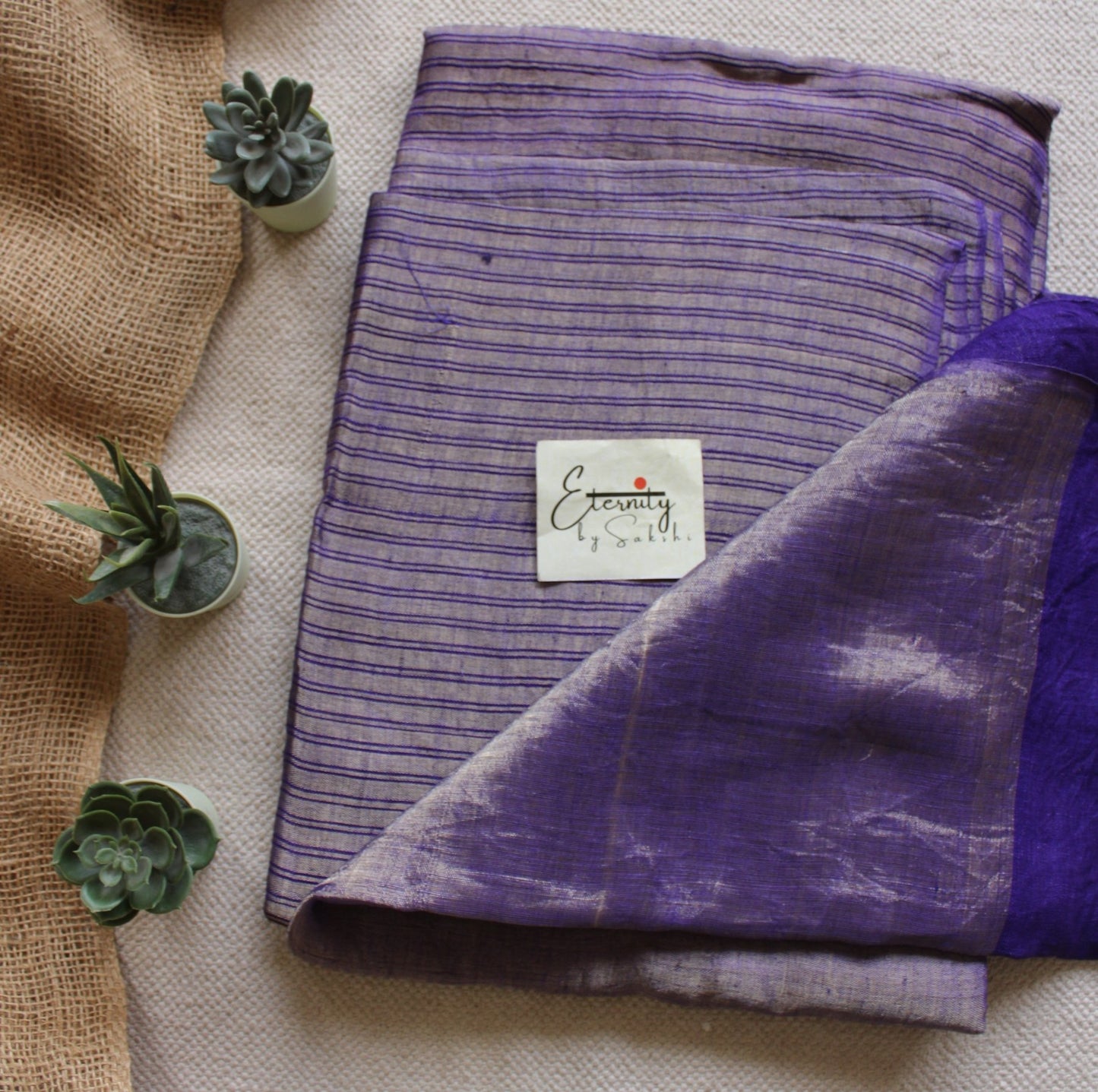 Purple Metallic Stripes Linen Saree - Eternity by Sakshi