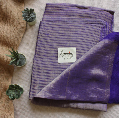 Purple Metallic Stripes Linen Saree - Eternity by Sakshi