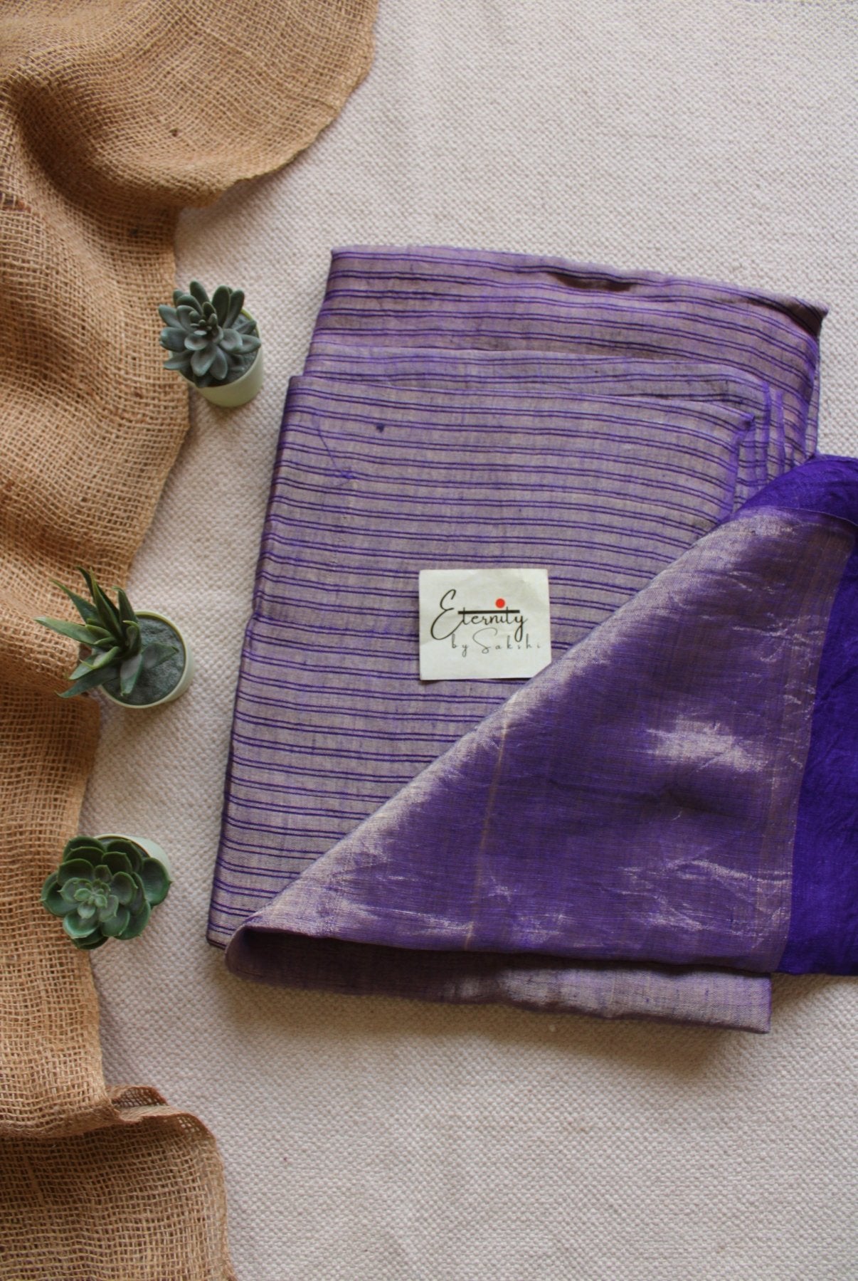 Purple Metallic Stripes Linen Saree - Eternity by Sakshi