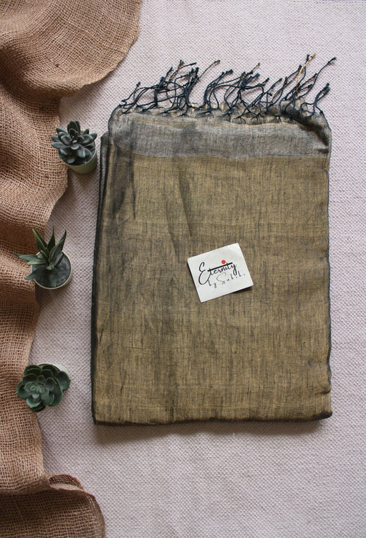 Greenish Black metallic Stripes Linen Saree - Eternity by Sakshi