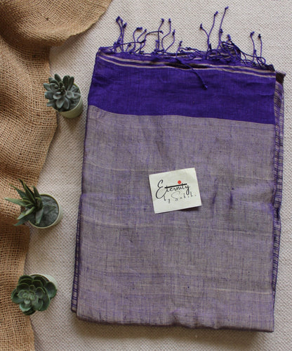Purple Metallic Stripes Linen Saree - Eternity by Sakshi