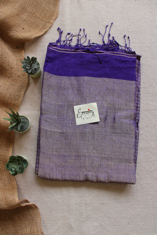 Purple Metallic Stripes Linen Saree - Eternity by Sakshi