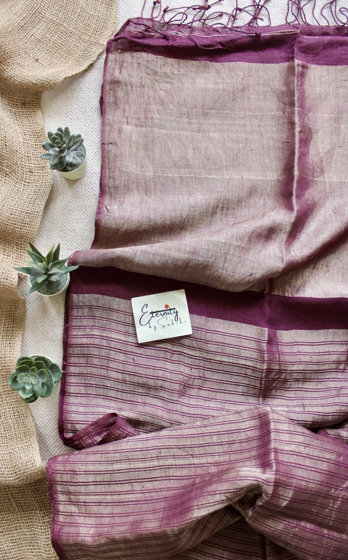 Rosy Stripes metallic Linen Saree - Eternity by Sakshi