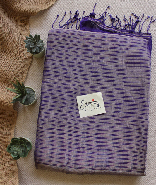 Purple Metallic Stripes Linen Saree - Eternity by Sakshi
