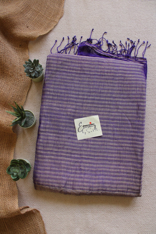 Purple Metallic Stripes Linen Saree - Eternity by Sakshi