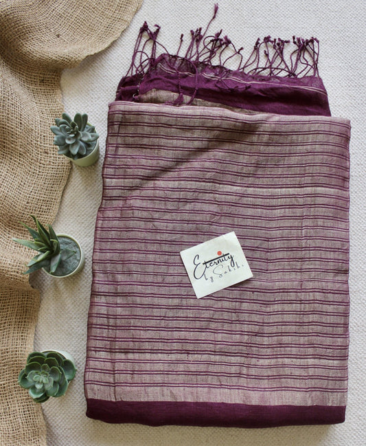 Rosy Stripes metallic Linen Saree - Eternity by Sakshi
