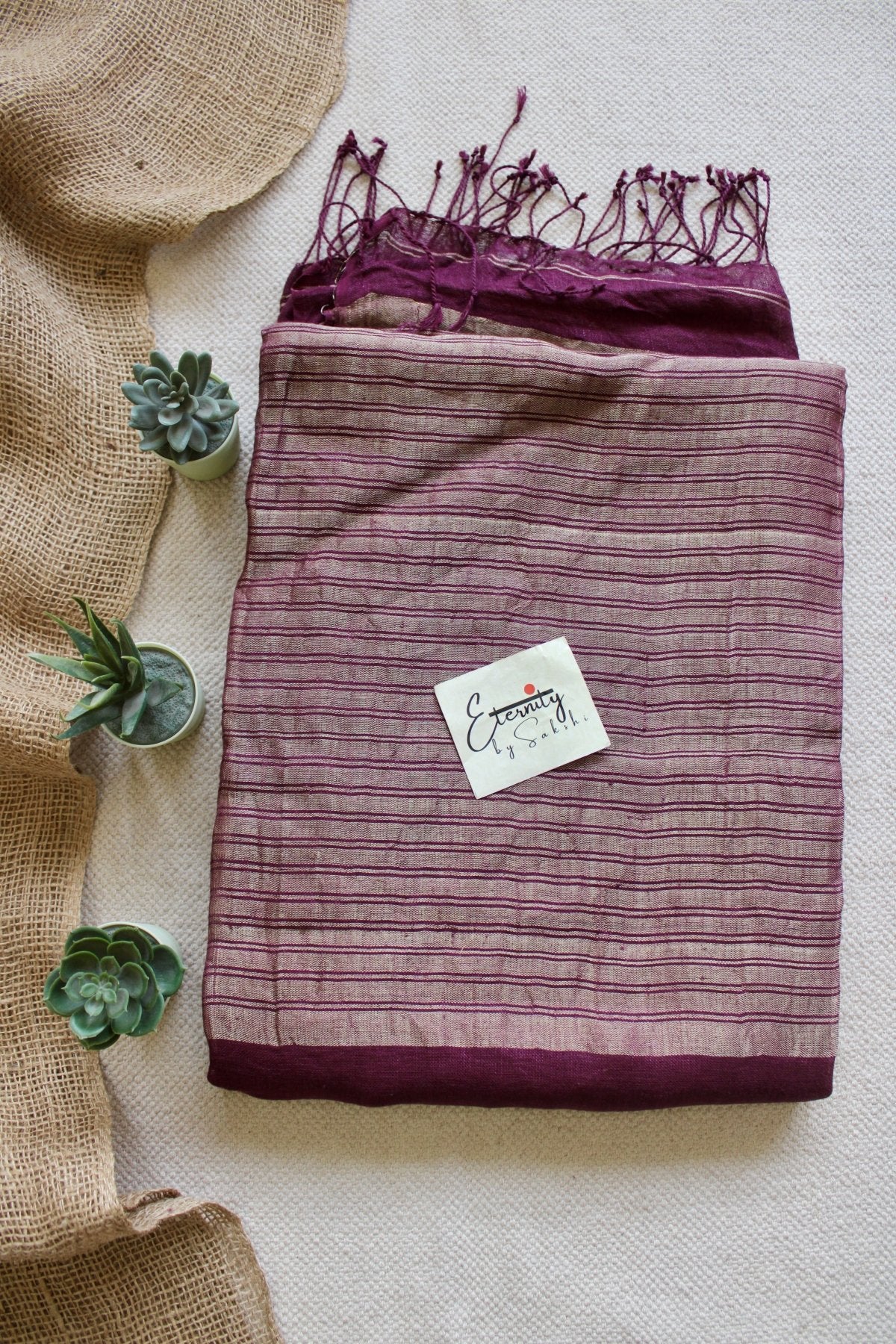 Rosy Stripes metallic Linen Saree - Eternity by Sakshi