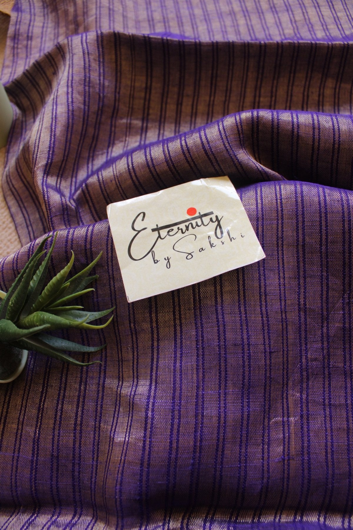Purple Metallic Stripes Linen Saree - Eternity by Sakshi