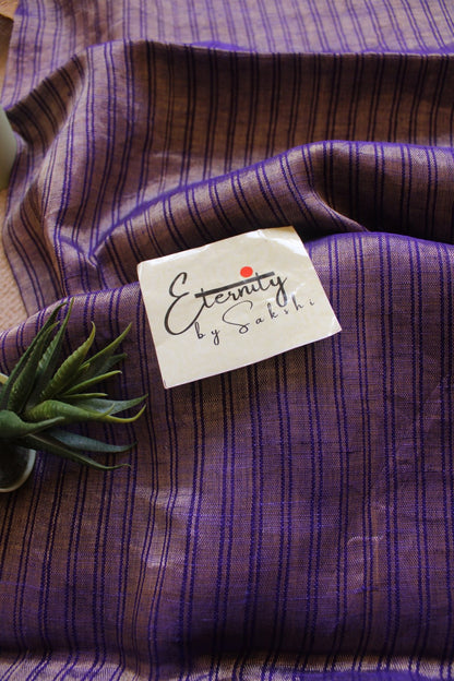Purple Metallic Stripes Linen Saree - Eternity by Sakshi