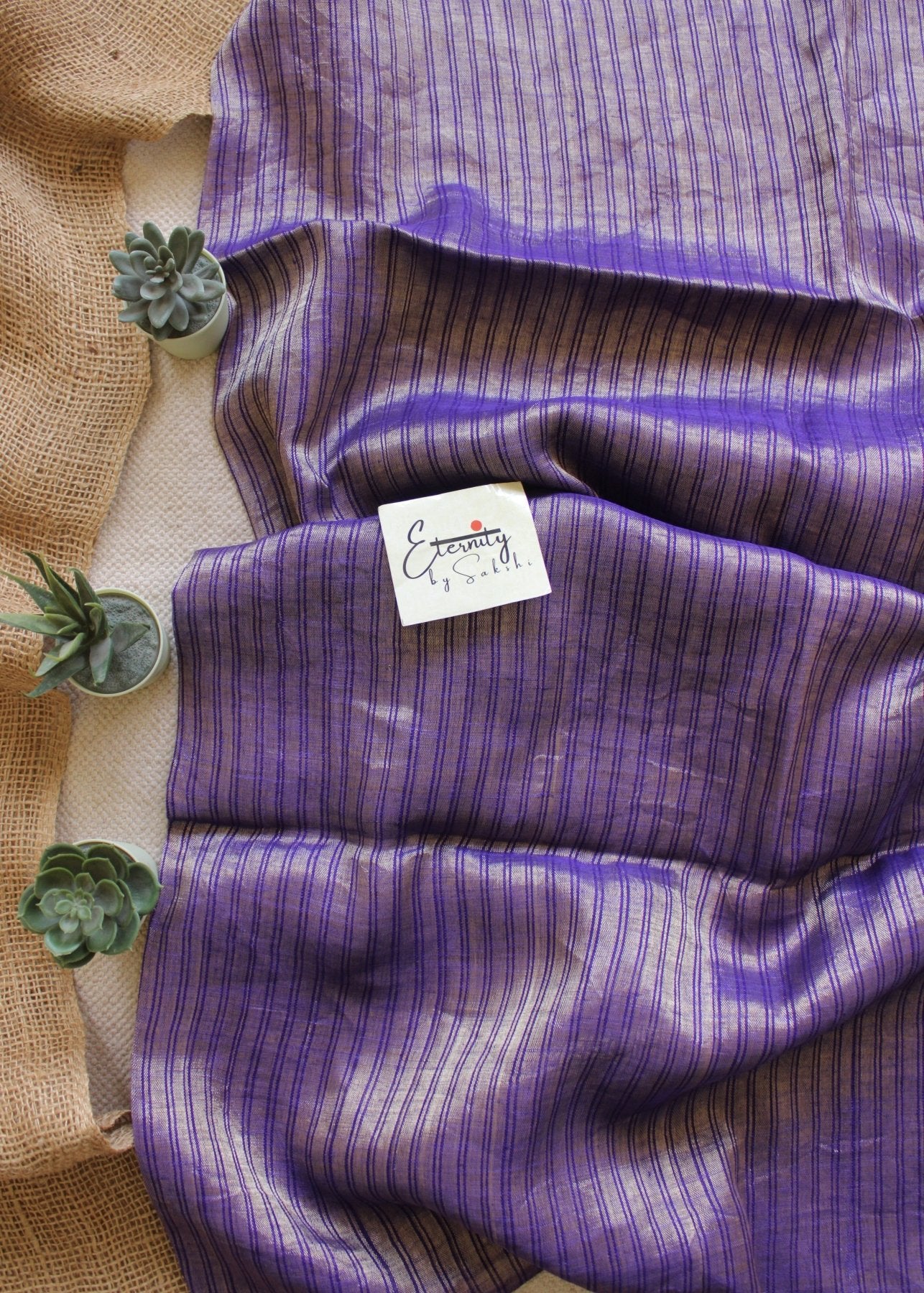 Purple Metallic Stripes Linen Saree - Eternity by Sakshi