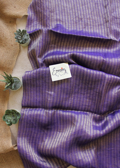 Purple Metallic Stripes Linen Saree - Eternity by Sakshi