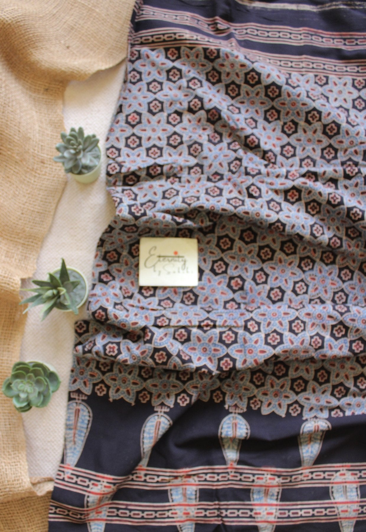 Midnight Black Ajrakh Saree - Eternity by Sakshi