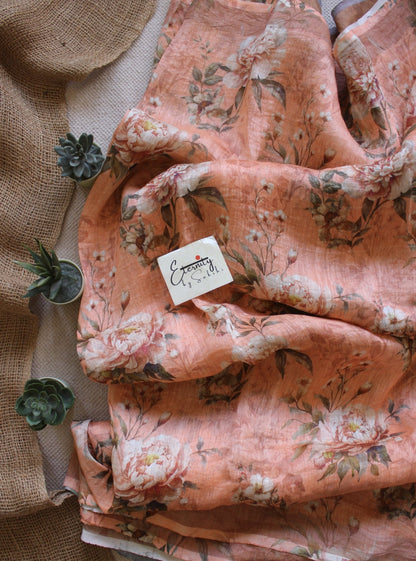 Pastel Peach Digital Print Silk Linen Saree - Eternity by Sakshi
