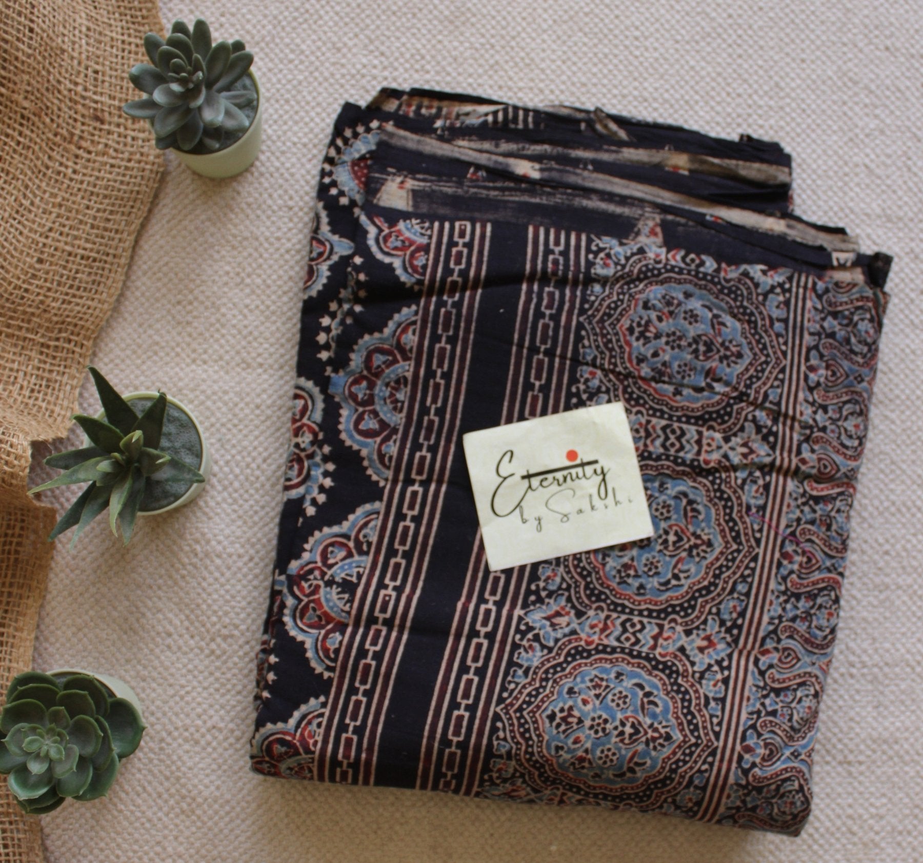Midnight Black Ajrakh Saree - Eternity by Sakshi