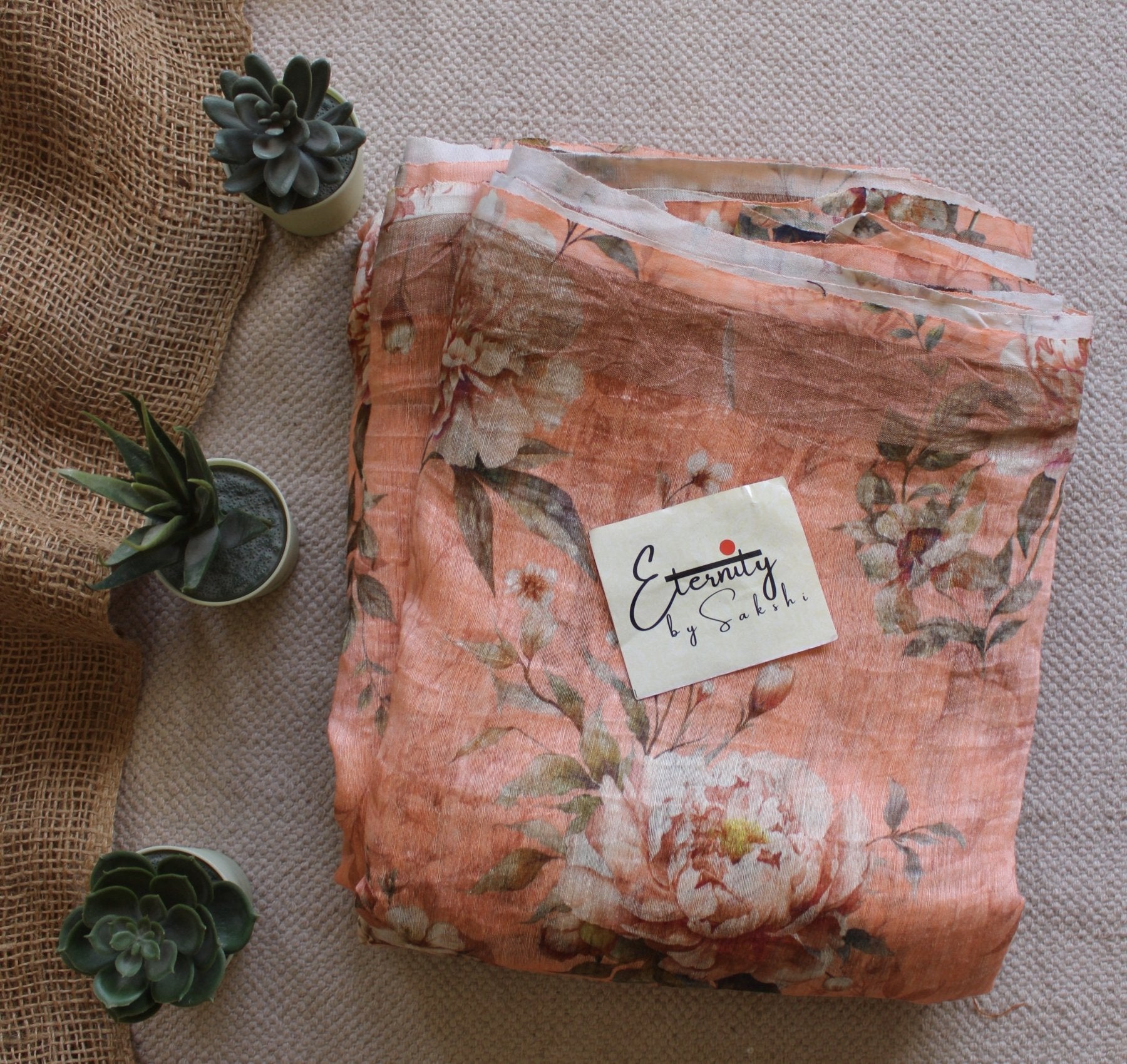 Pastel Peach Digital Print Silk Linen Saree - Eternity by Sakshi