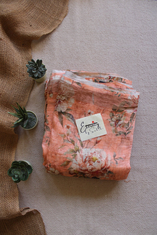 Pastel Peach Digital Print Silk Linen Saree - Eternity by Sakshi
