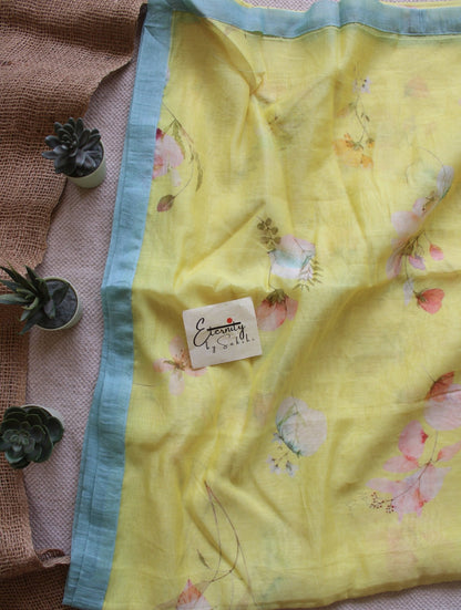 Yellow Digital Print Chanderi Cotton Saree - Eternity by Sakshi