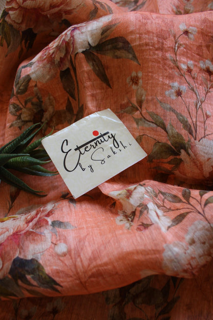 Pastel Peach Digital Print Silk Linen Saree - Eternity by Sakshi