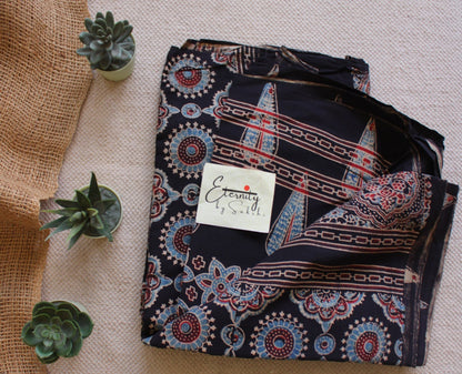 Midnight Black Ajrakh Saree - Eternity by Sakshi