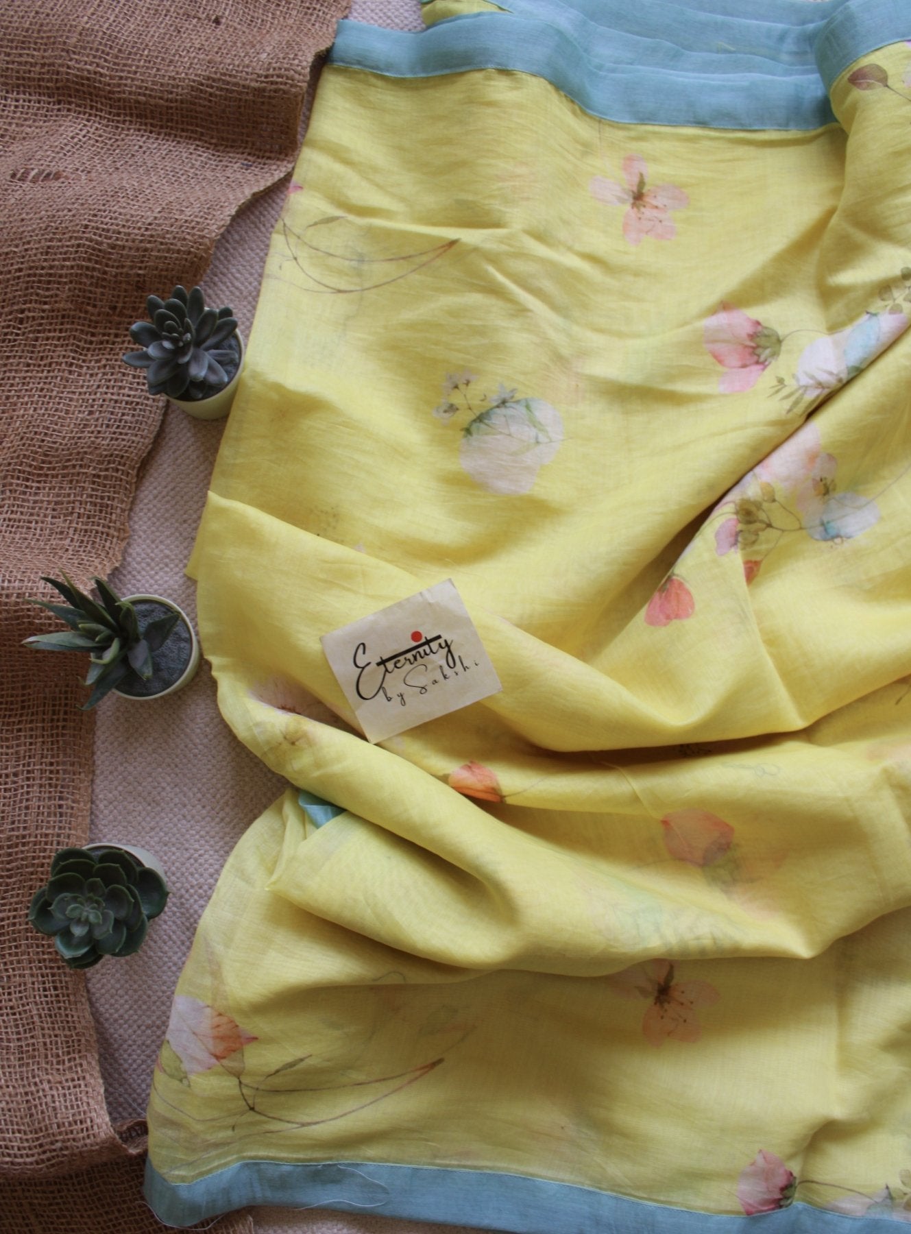 Yellow Digital Print Chanderi Cotton Saree - Eternity by Sakshi