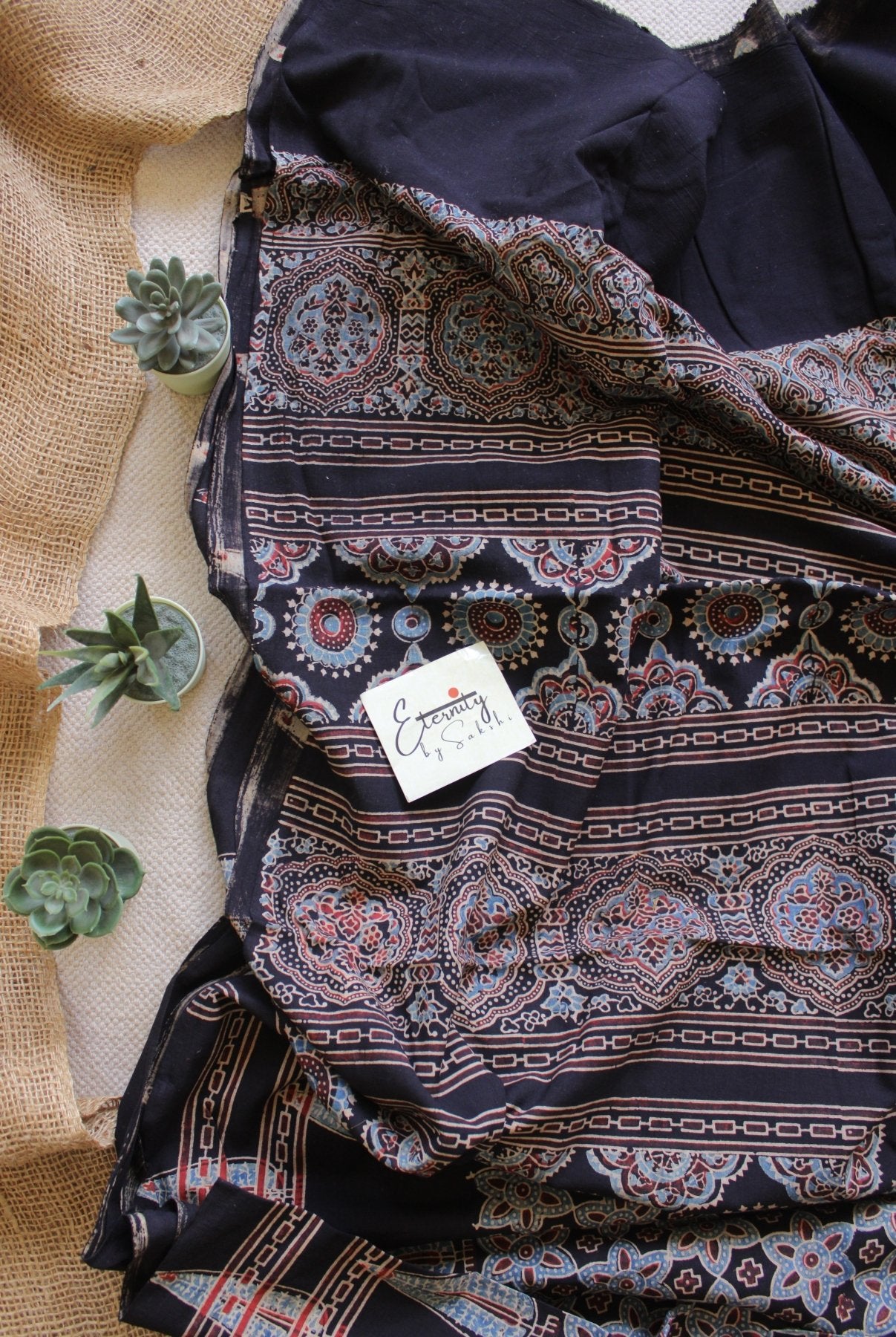 Midnight Black Ajrakh Saree - Eternity by Sakshi