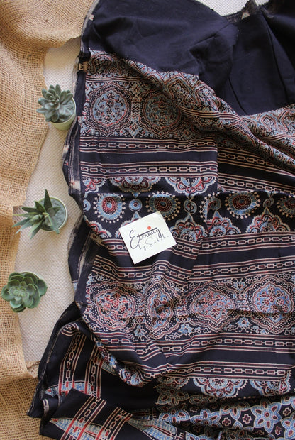 Midnight Black Ajrakh Saree - Eternity by Sakshi
