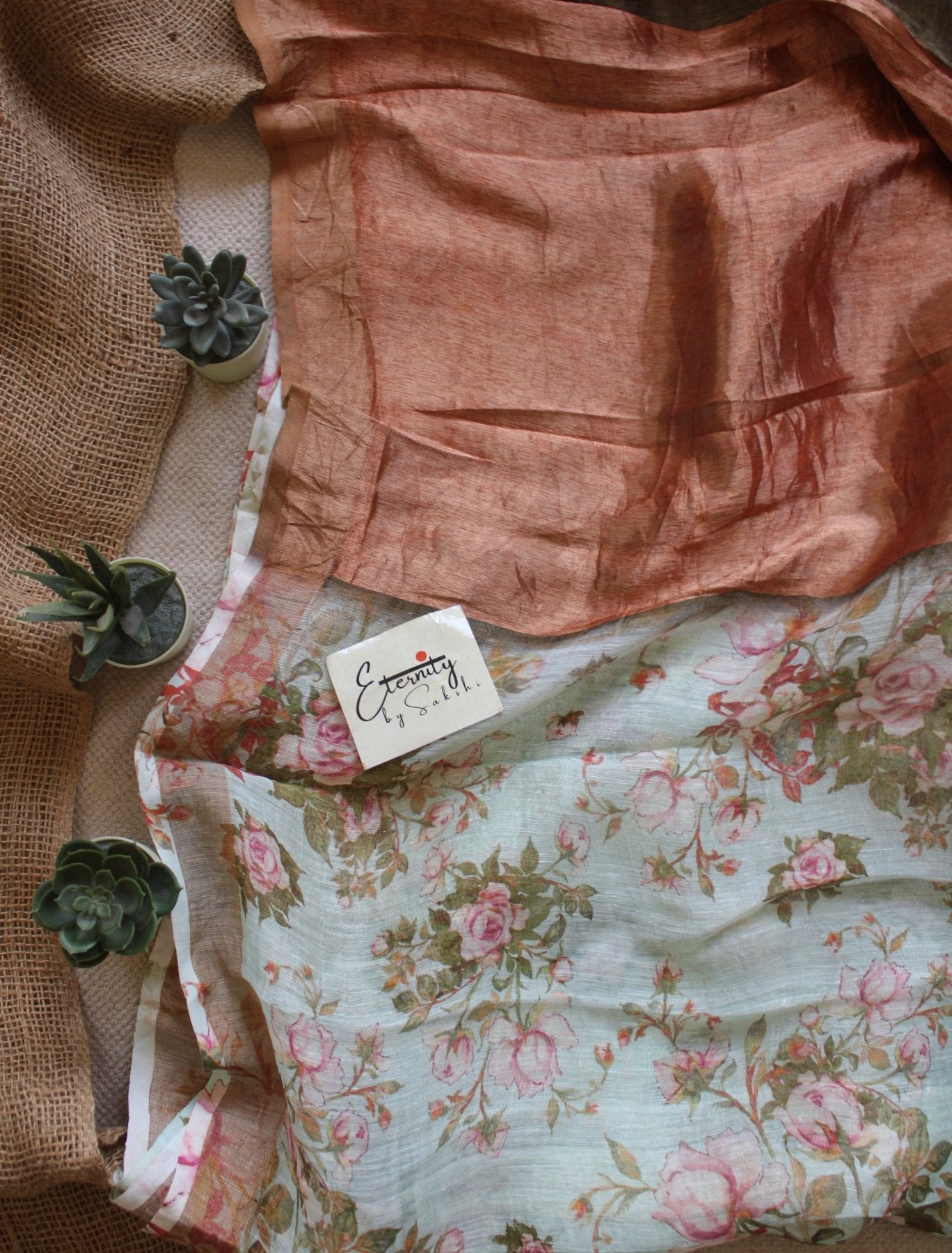 Pastel Green Digital Print Silk Linen Saree - Eternity by Sakshi