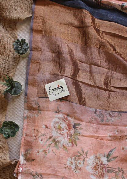 Pastel Peach Digital Print Silk Linen Saree - Eternity by Sakshi