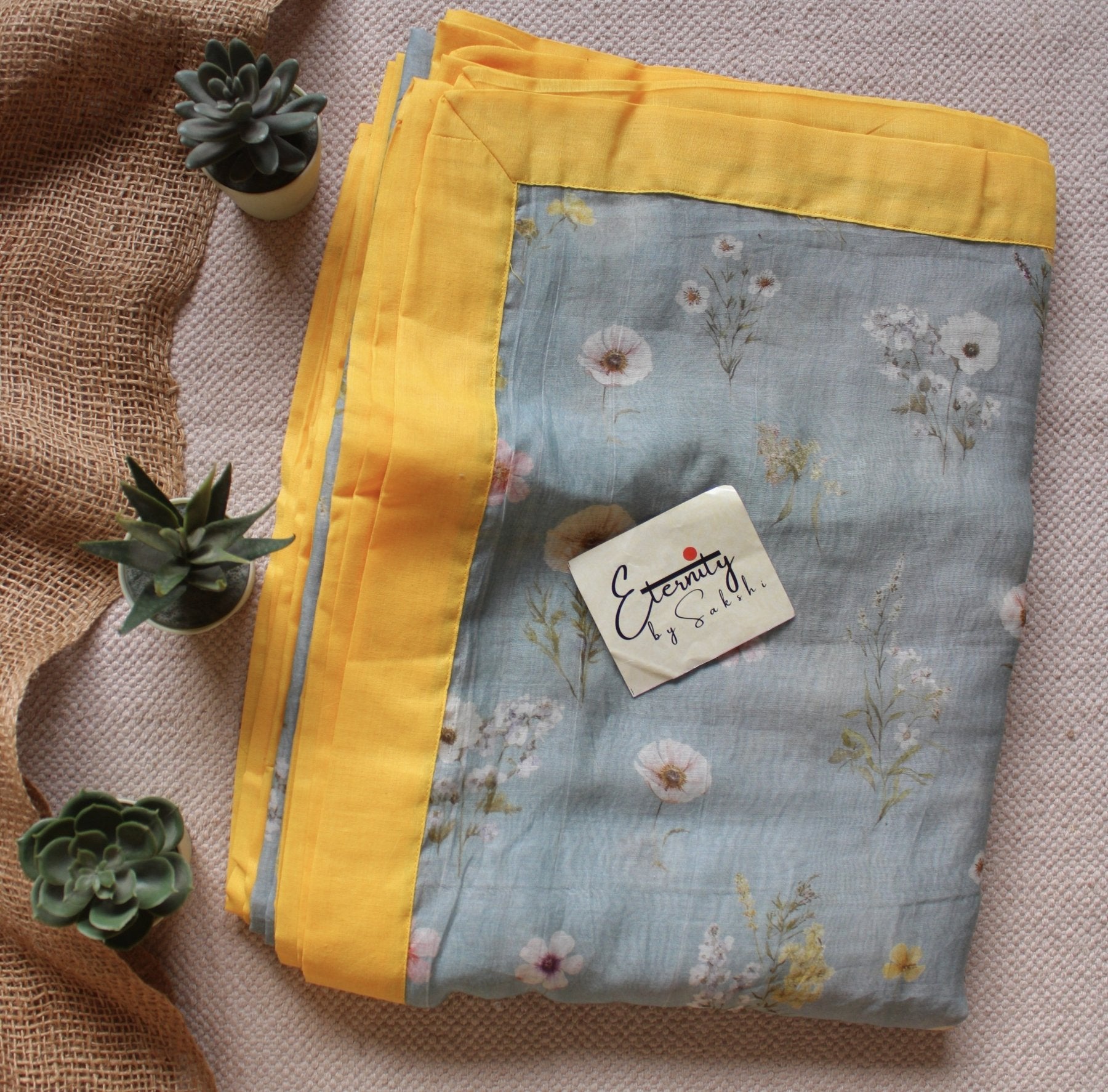 Grey Digital Print Chanderi Cotton Saree - Eternity by Sakshi