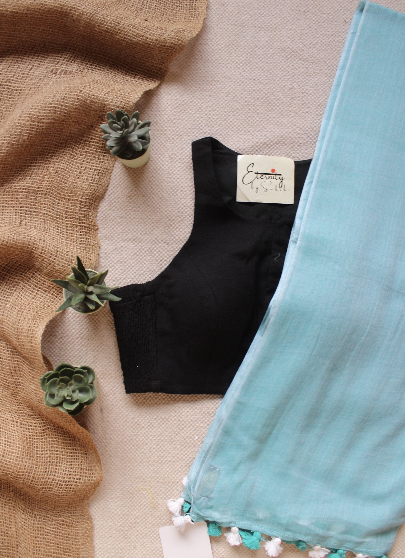 Saundarya Breezy Saree + Gulmohar Black Stretchable Blouse Combo - Eternity by Sakshi