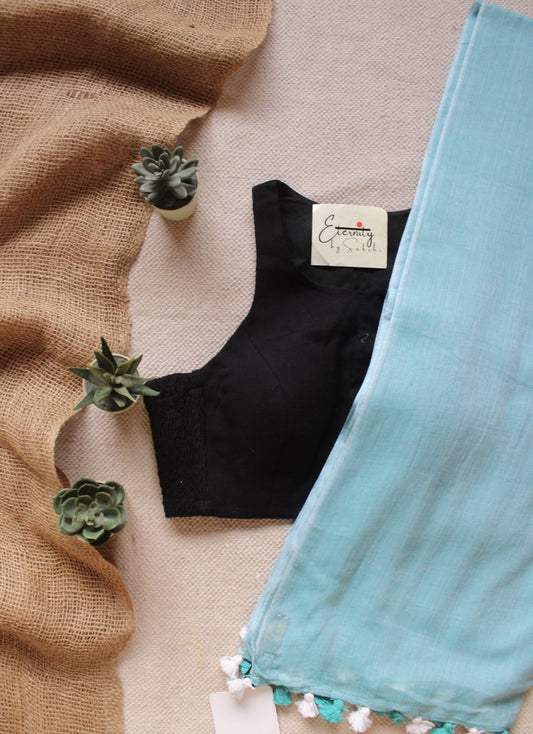 Saundarya Breezy Saree + Gulmohar Black Stretchable Blouse Combo - Eternity by Sakshi