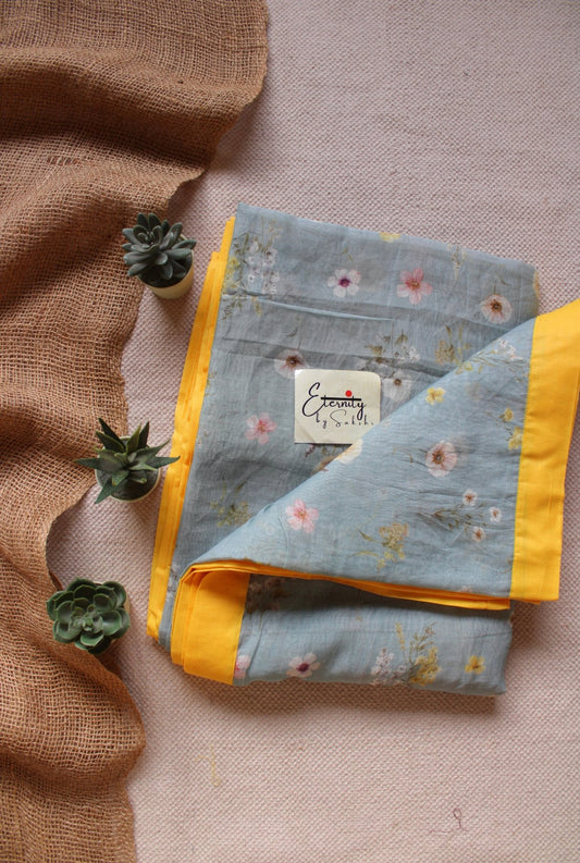 Grey Digital Print Chanderi Cotton Saree - Eternity by Sakshi