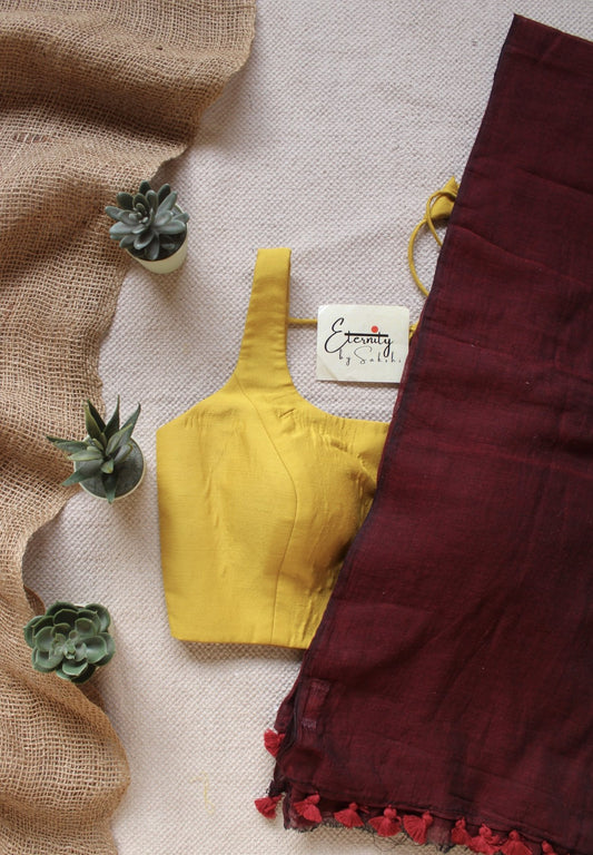 Maroon Breezy Saree + Yellow Noorie Blouse Combo - Eternity by Sakshi