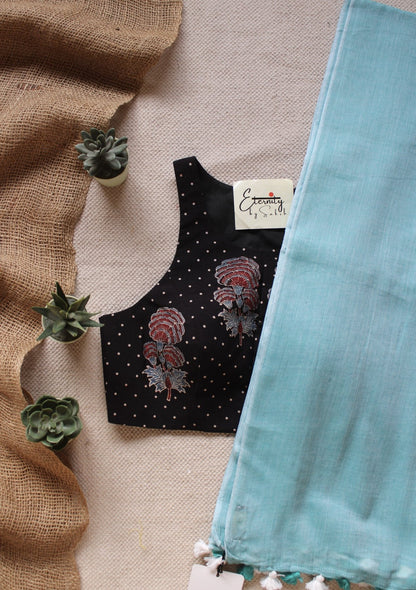 Saundarya Breezy Saree + Gulmohar Black Ajrakh Blouse Combo - Eternity by Sakshi