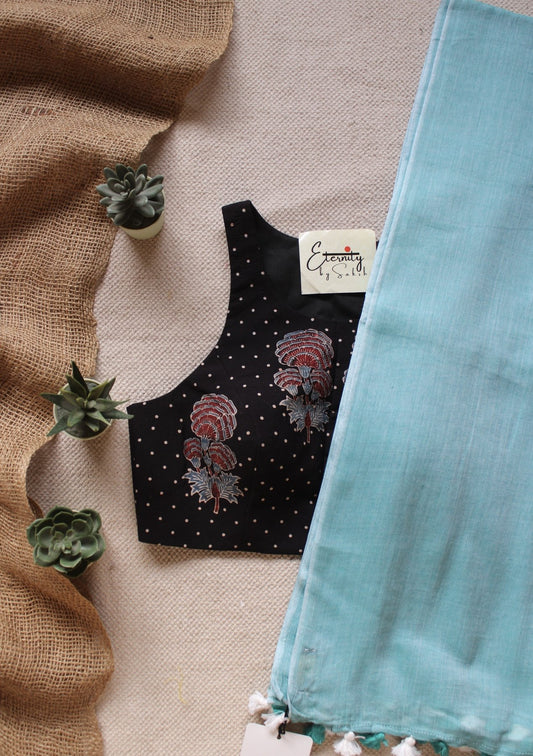 Saundarya Breezy Saree + Gulmohar Black Ajrakh Blouse Combo - Eternity by Sakshi