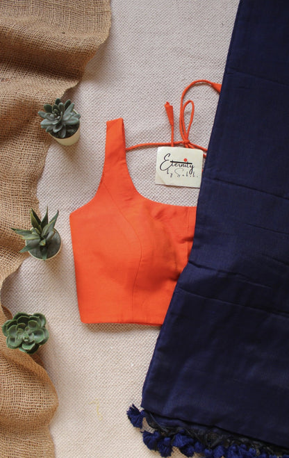 Midnight Blue Saree + Orange Noorie Blouse Combo - Eternity by Sakshi