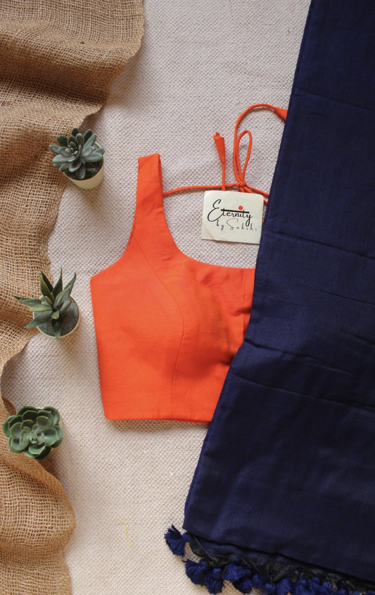 Midnight Blue Saree + Orange Noorie Blouse Combo - Eternity by Sakshi