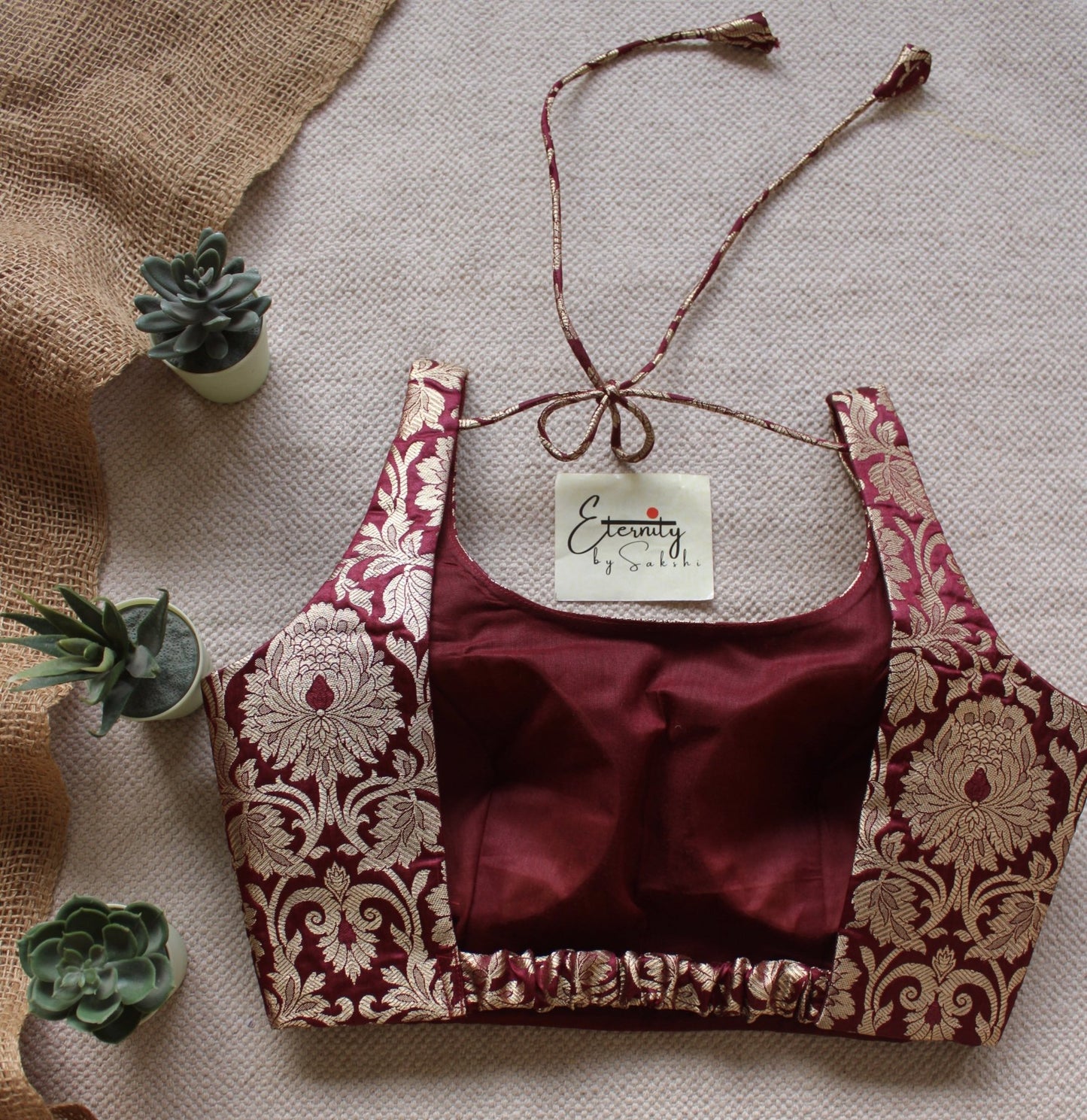 Maroon Brocade Elastic Blouse - Eternity by Sakshi