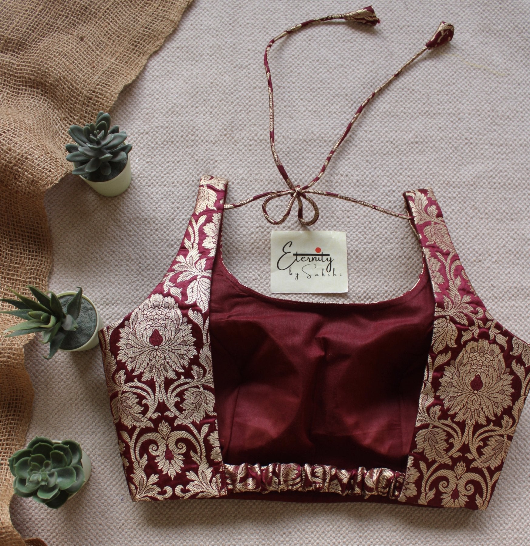 Maroon Brocade Elastic Blouse - Eternity by Sakshi
