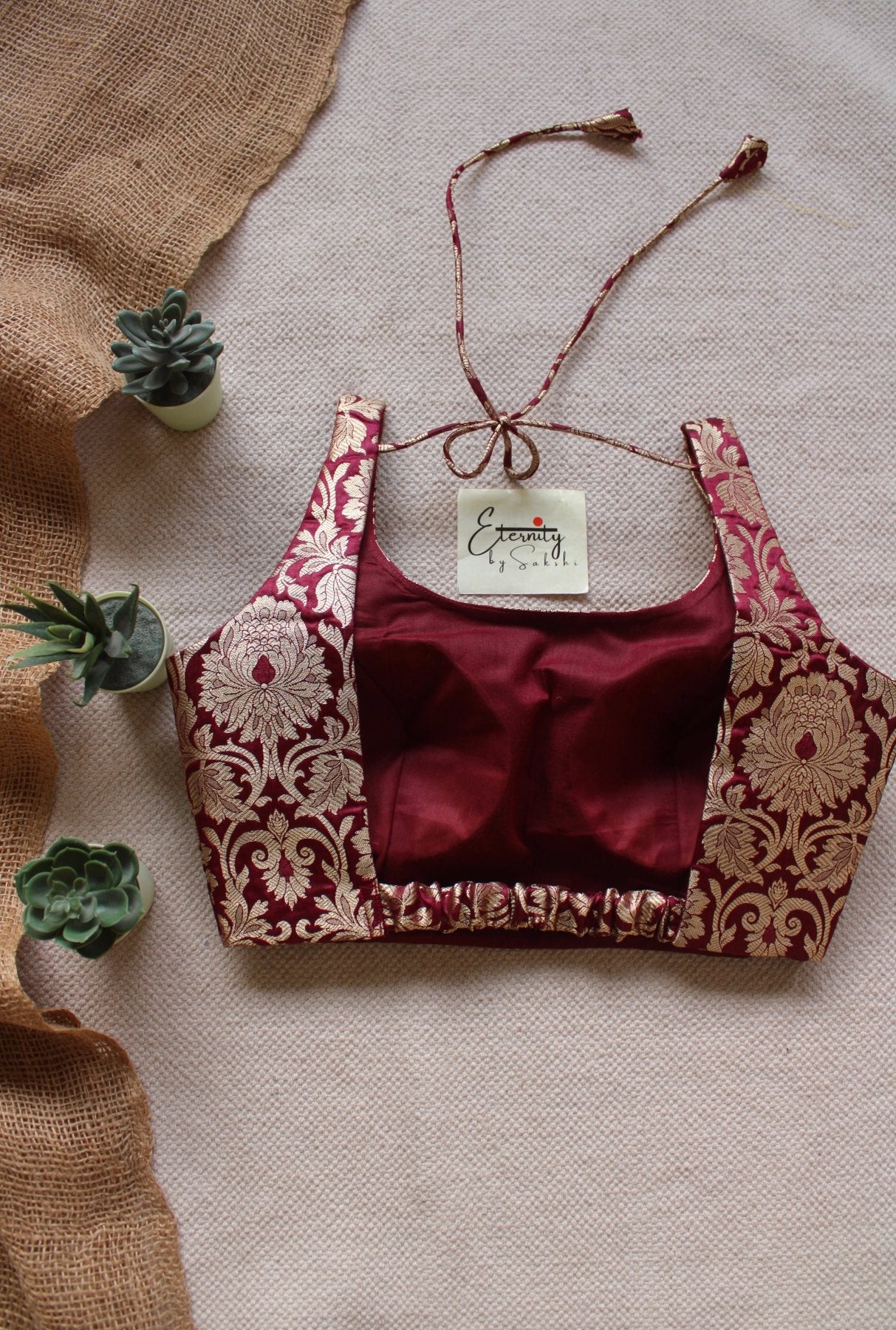 Maroon Brocade Elastic Noorie Blouse - Eternity by Sakshi