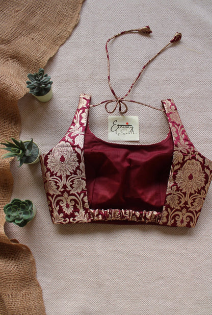 Maroon Brocade Elastic Noorie Blouse - Eternity by Sakshi