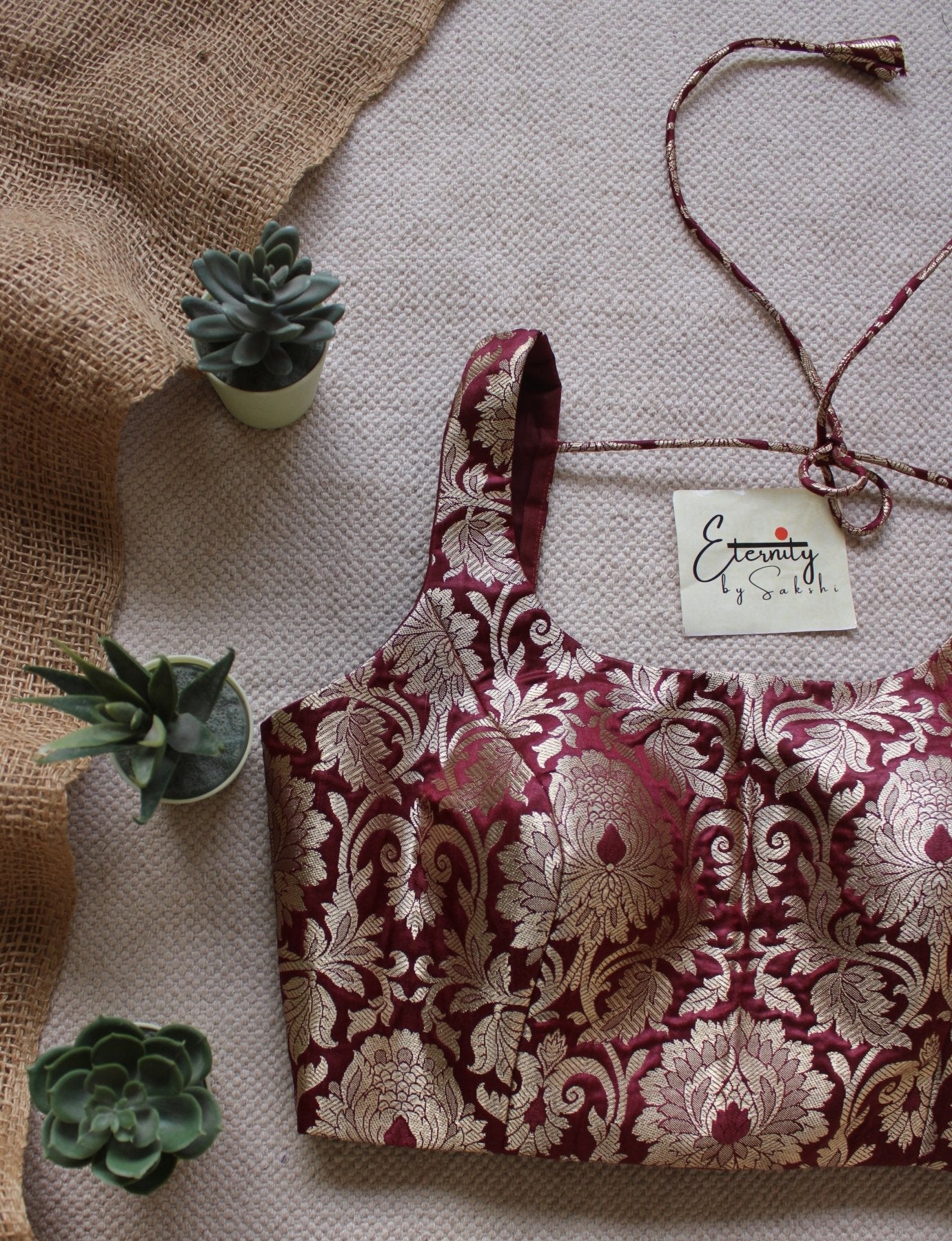 Maroon Brocade Elastic Blouse - Eternity by Sakshi