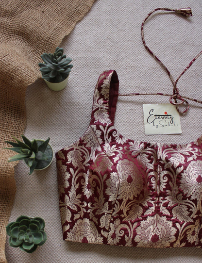 Maroon Brocade Elastic Blouse - Eternity by Sakshi