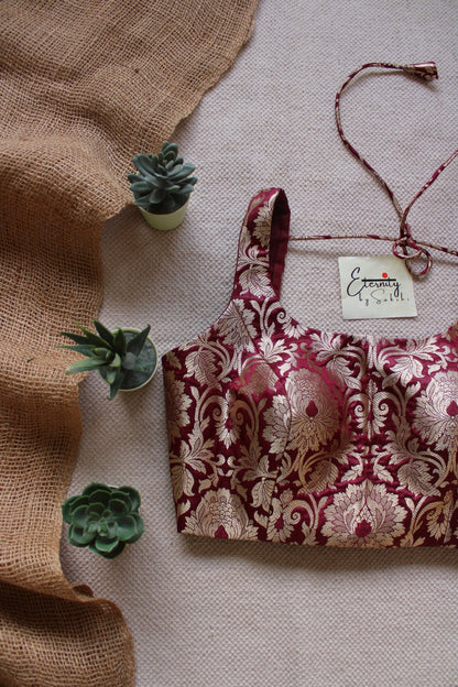 Maroon Brocade Elastic Noorie Blouse - Eternity by Sakshi