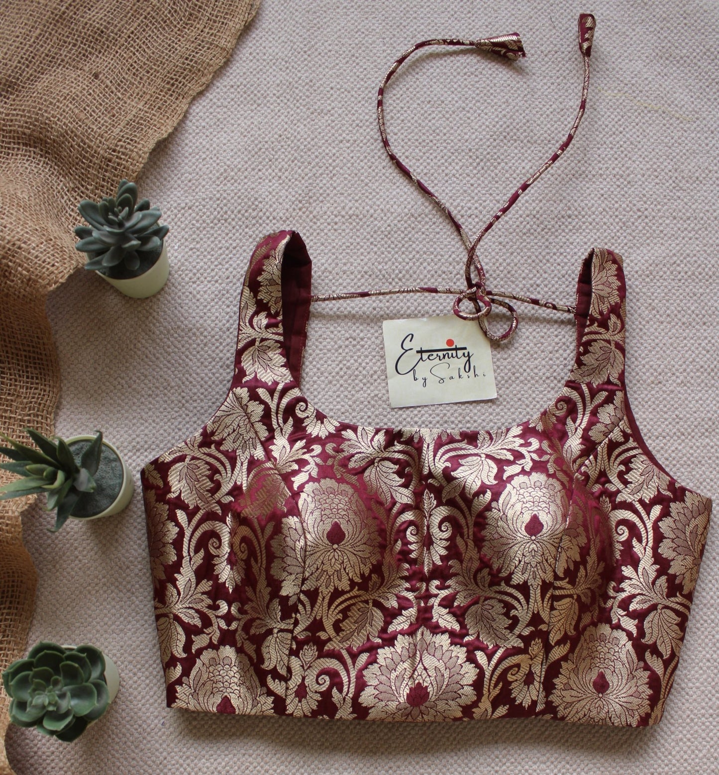 Maroon Brocade Elastic Blouse - Eternity by Sakshi