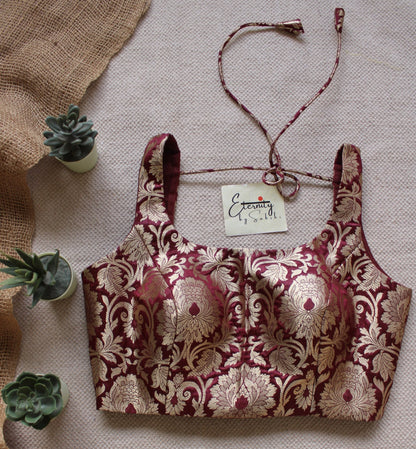 Maroon Brocade Elastic Blouse - Eternity by Sakshi
