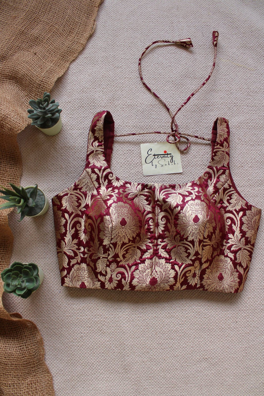 Maroon Brocade Elastic Noorie Blouse - Eternity by Sakshi
