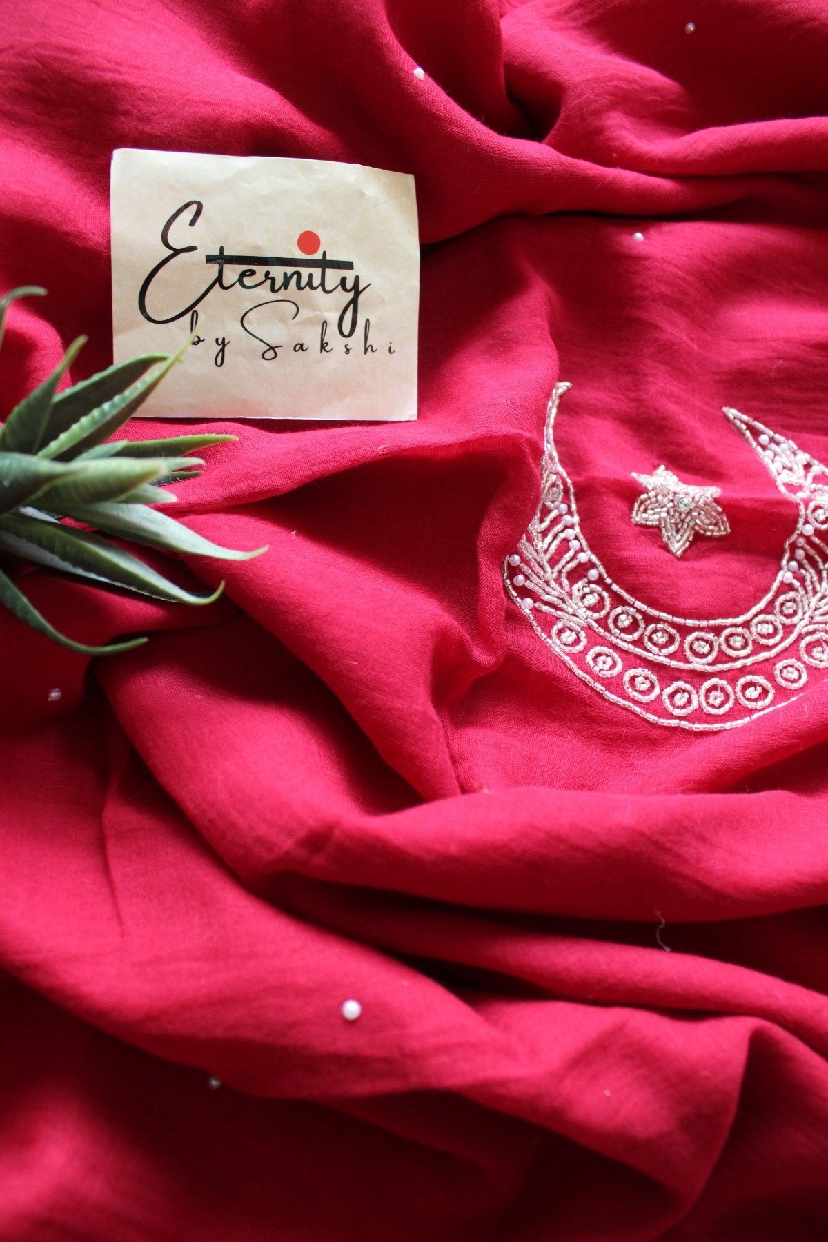 Cherry Red Chand Tara Handwork Saree - Eternity by Sakshi