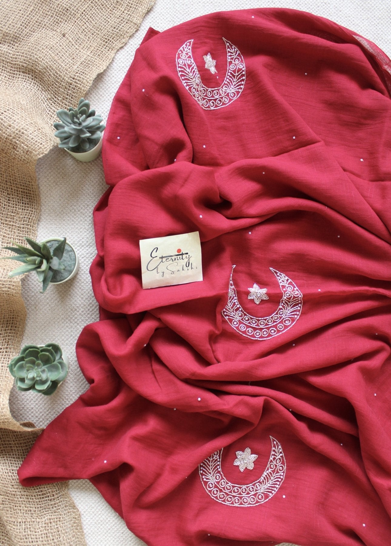 Cherry Red Chand Tara Handwork Saree - Eternity by Sakshi